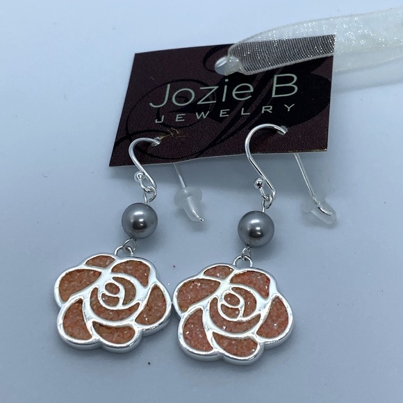 Sand Textured Rose Earrings - Picture 1 of 2